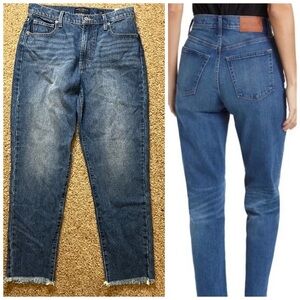 NWT Lucky Brand High Rise Drew Mom Jean Ankle Raw Hem Medium Wash Rigid Denim 28
